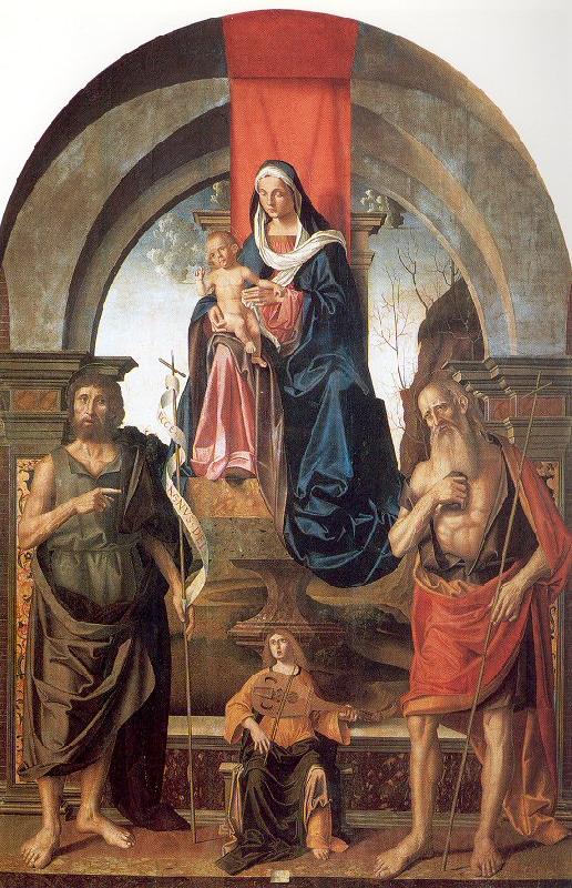 Palmezzano, Marco Virgin and Child Enthroned between Saints John the Baptist and Jerome